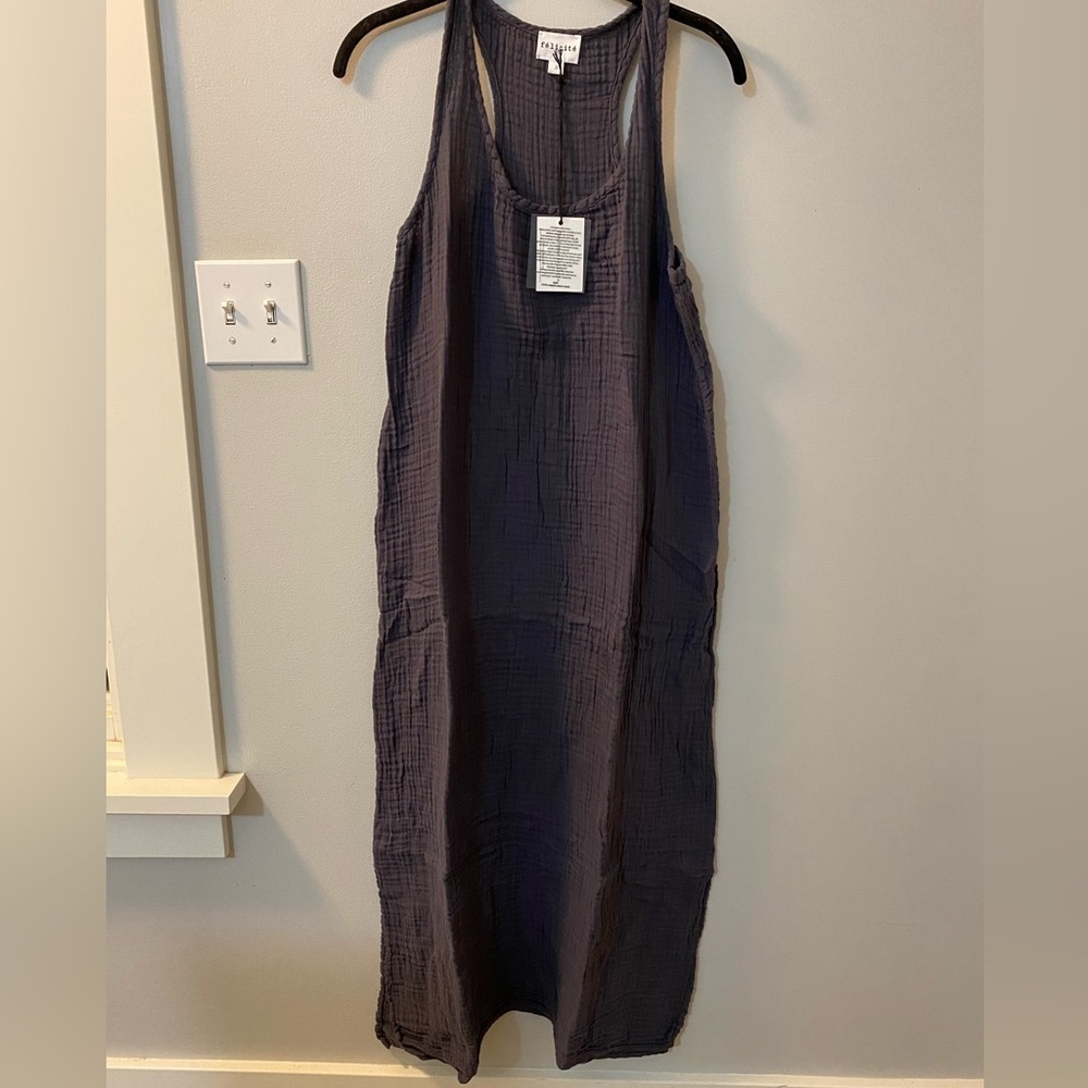 NWT Felicite Racer Back MIDI gauze dress in “carbon” or charcoal size medium - Picture 3 of 5